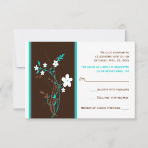 Türkise, braune, weiße Blumen-Hochzeit-RSVP-Karte Einladung