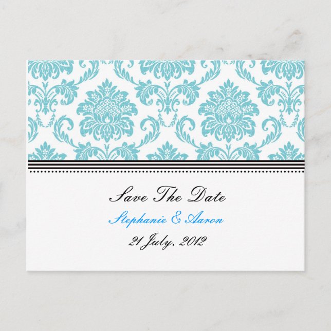 Türkise Damask Save the Date Postkarte (Vorderseite)