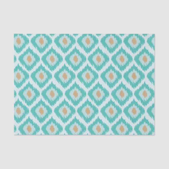Türkise Diamond Ikat Pattern Seidenpapier (Vorderseite)