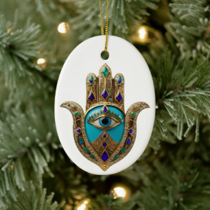 Türkise Drittes Auge Hamsa Keramik Ornament