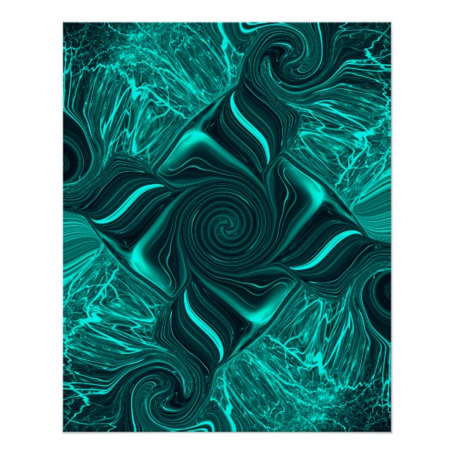 Türkise Flüssig-Marmor-Abstrakte Kunst Poster (Vorderseite)