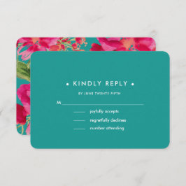 Türkise Fuchsia Floral Wedding RSVP Cards
