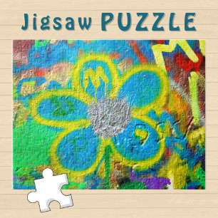Türkise gelbe Blume auf einer Graffiti-Wand - Puzzle