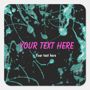 Türkise Glitterfarbe-Spritzer-Party-Aufkleber-Etik Quadratischer Aufkleber