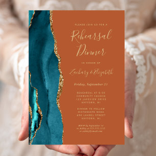 Türkise Gold-Achat-Rost Hochzeitsprobe-Dinner Einladung