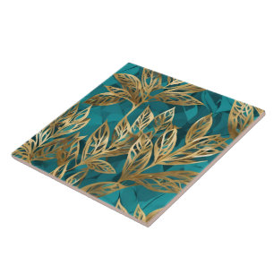 Türkise Gold Boho Moderne Blätter Kollektion Fliese