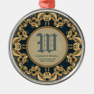Türkise Goldene Dekorative Spitzen-Monogramm-Anden Ornament Aus Metall