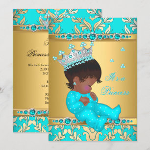 Türkise Goldene Perlen Prinzessin Baby Shower Ethn Einladung