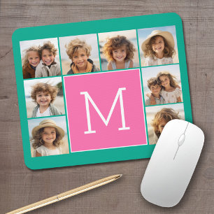 Türkise & Hot Pink Instagram 8 Foto Collage Monogr Mousepad