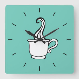 Türkise Kaffee-Diner-Wanduhr Quadratische Wanduhr