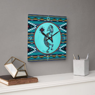 Türkise Kokopelli Große Wall Uhr