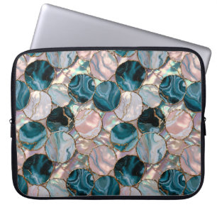 Türkise Marmor-Laptop-Hülle mit Kreisdesign Laptopschutzhülle