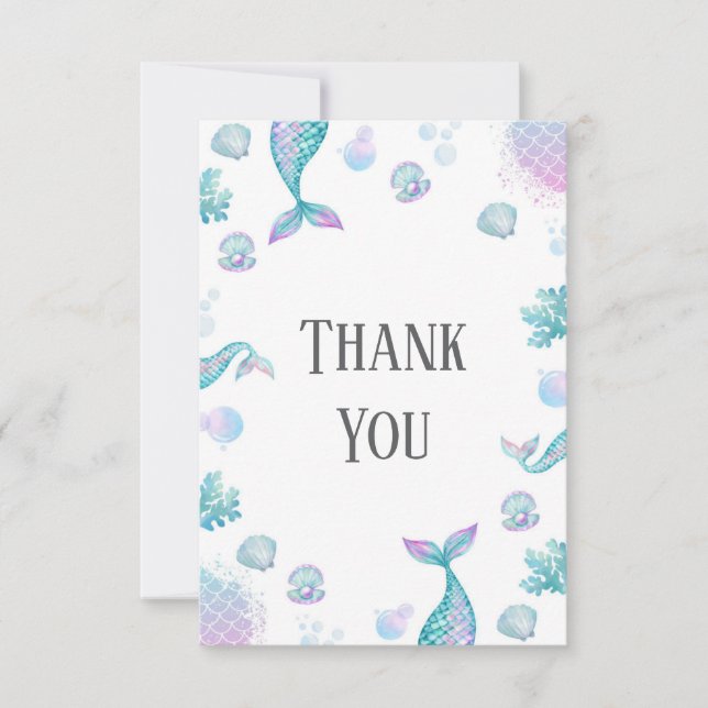 Türkise Mermaid Themed Party Party Dankeskarte (Vorderseite)
