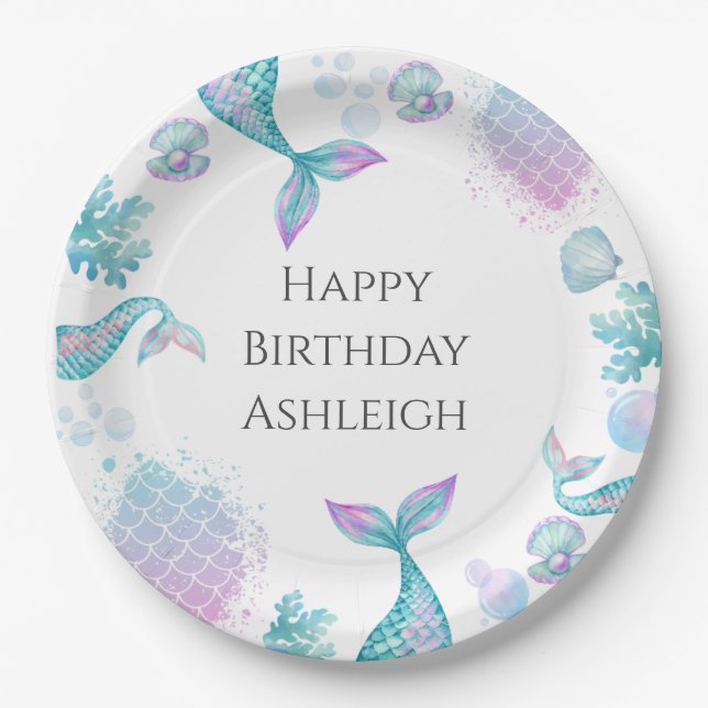 Türkise Mermaid Themed Party Party Pappteller (Vorderseite)