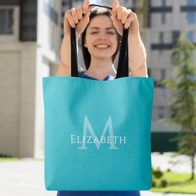 Türkise Monogramm-Moderne Namensinitiale Tote (Teal Monogram Modern Name Initial Tote)