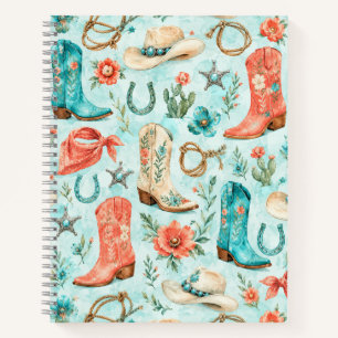 Türkise Nashville Cowgirl-Stiefel Aquarell Notizbuch