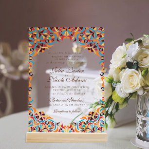 Türkise Orange Whimsical Floral Mandala Hochzeit Acryleinladungen