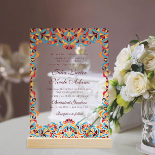Türkise Orange Whimsical Florales Mandala-Hochzeit Acryleinladungen