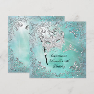 Türkise Quinceanera 15. Geburtstags-Tiara Masquera Einladung