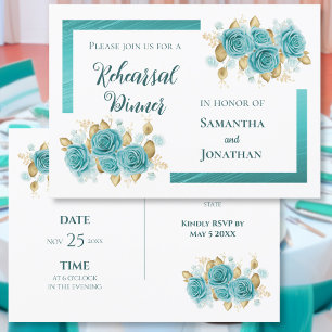 Türkise Rosen Elegante Probe-Dinner-Einladung Einladung