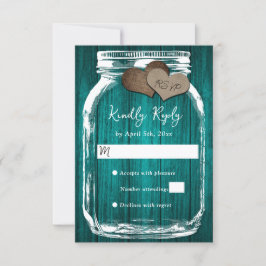 Türkise Rustikale Holz-Mason-Glas-Herbsthochzeit RSVP Karte