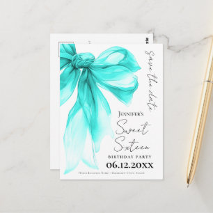 Türkise Schleife Coquette Sweet 16 Save the Date Postkarte