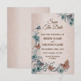 Türkise Silber Blumen Kupfer Schmetterling Braune Save The Date