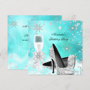 Türkise Silberne Champagner High Heels Geburtstag Einladung