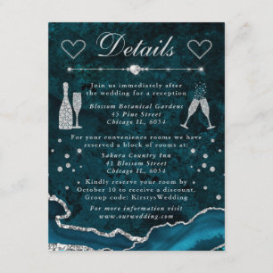 Türkise & silberne falsche Glitter-Achat-Hochzeits Begleitkarte
