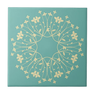 Türkise und beige elegante Blumenkrone Fliese