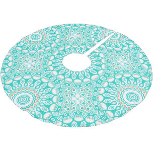 Türkise und Beige Ozean-Mandala-Muster Polyester Weihnachtsbaumdecke