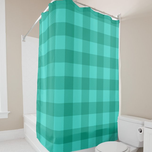 Türkise und Blaugrüne Gingham-Karo-Design  Duschvorhang (Von Creator hochgeladen)