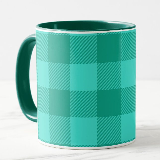 Türkise und Blaugrüne Gingham-Karo-Design  Tasse (Von Creator hochgeladen)