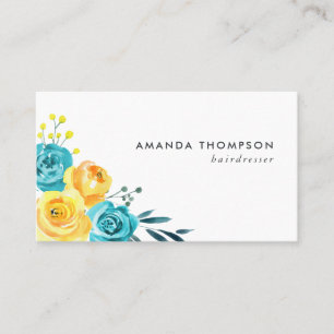 Türkise und gelbe Floral Aquarell Visitenkarte