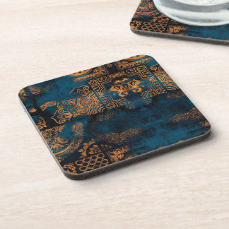 Türkise und goldene antike Boho-Geometriefliese Getränkeuntersetzer