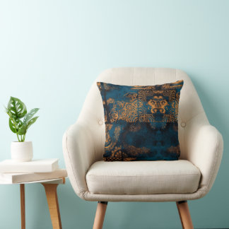 Türkise und goldene antike Boho-Geometriefliese Kissen