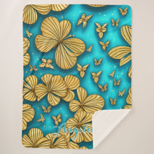Türkise und goldene Blumen personalisierter Name Sherpadecke