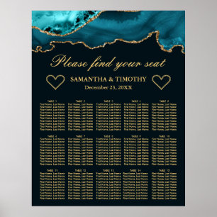 Türkise und goldene Glitter-Achat-Hochzeits-Sitzor Poster