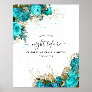 Türkise und goldene Hochzeitsprobe Willkommen Poster