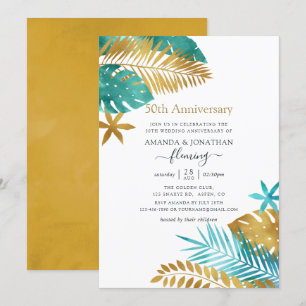 Türkise und goldene tropische 50. Hochzeitstag Einladung