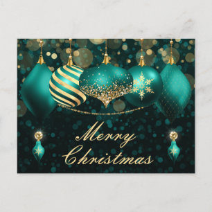 Türkise und goldene Weihnachtskugeln-Ornamente Feiertagspostkarte