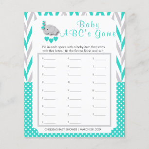 Türkise und graue Baby Shower für Elefanten - ABC' Flyer