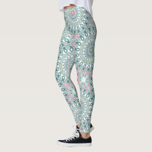 Türkise und korallenrote Mandala-Musterdesigns Leggings