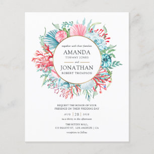 Türkise und korallenrote Sommer-Strand-Hochzeitsei Flyer