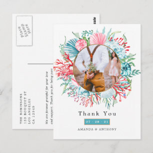 Türkise und korallenrote Sommer-Strandhochzeitspos Postkarte