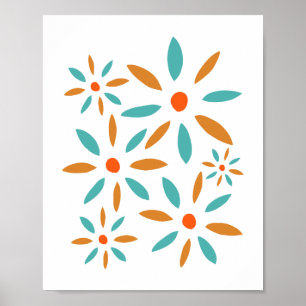 Türkise und orange abstrakte Blumen Poster