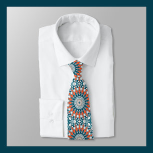 Türkise und orange geometrische Mandala Krawatte