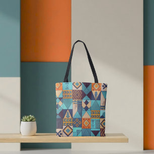 Türkise und orangefarbene Patchwork-Tasche