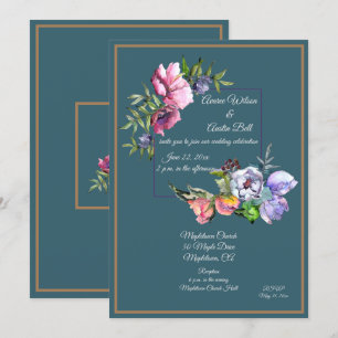 Türkise und Rosa Aquarellblumen Einladung