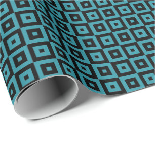 Türkise und schwarze Art Deco Quadrate Geometrisch Geschenkpapier